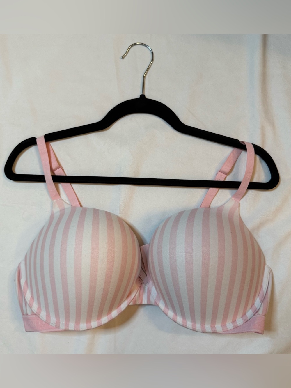 Victoria's Secret T-Shirt Push-Up Plunge Barbiecore Striped Bra 38D-Add 2 Cups!